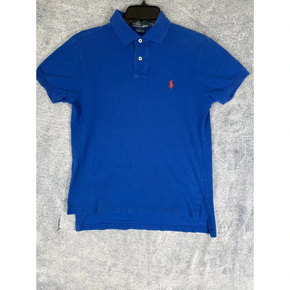 Polo Ralph Lauren Mens Custom Fit Short Sleeve Pique Polo Shirt Blue Small